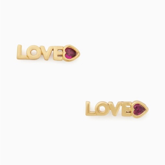 Kate Spade New York Gold Love You, Mom Love Mini Studs ~ Red Heart Rhinestones - Picture 9 of 9